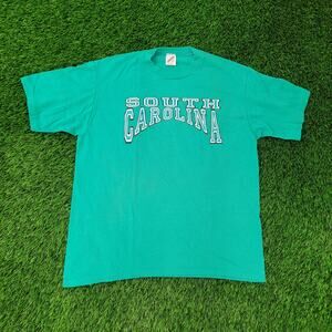 Vintage 80s South-Carolina Shirt Large 21x26 Teal Blue